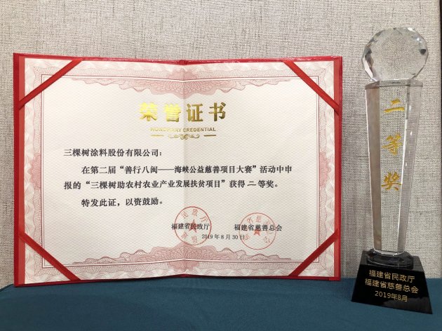 三棵树&ldquo;助农村农业产业发展扶贫项目&rdquo;获奖