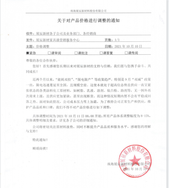 &ldquo;金九银十&rdquo;逆行？立邦、展辰、恒昌（骆驼漆）等发布涨价函